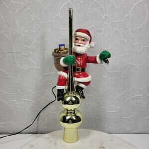 Mr Christmas Animated Santa Tree Topper Light-Up Gold Finial 14” Holiday Decor